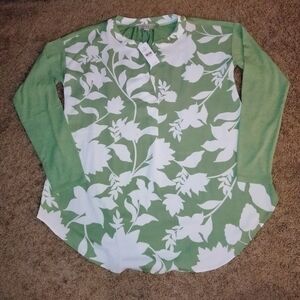 The Loft (Size S) Green & White Floral Long Sleeve Top (NWT)